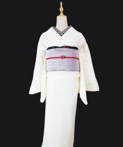 【着物単品】　洗える着物　袷着物　レース　白（アイボリー）　可憐　清楚　華やか　レディース　女性　カジュアル着物　可愛い 【追加料金で帯が付けられる】
