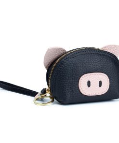 FORGERON 本革 かわいいブタ キーリング付ミニポーチ ハンドストラップ付き ミニウォレット 小物入れポーチ コインケース 小銭入れ ミニ財布 キーケース [153R]